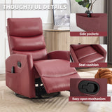 Massage Chair Recliner with Heat, Swivel Rocking Chair Recliner with High Back, Manual Lazy Boy Recliners for Adults,Small Recliner Chair for Small Spaces, Living Room Bedroom, Fabric (Red) Thctvous