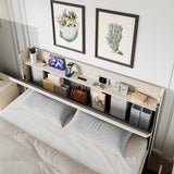 IDEALHOUSE Full Size Bed Frame with Storage Headboard, Velvet Upholstered Platform Bed Frame with 4 Storage Drawers, Built in Charging Station, Wooden Slats Support/No Box Spring Needed, White IDEALHOUSE