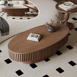 FGXJY Oval Coffee Table with Storage, Modern Walnut Coffee Table with Solid Wood Veneered, Fluted Center Table Wood Drum Tea Table for Living Room Apartment, 47.2''L×23.6''W×14.2''H FGXJY