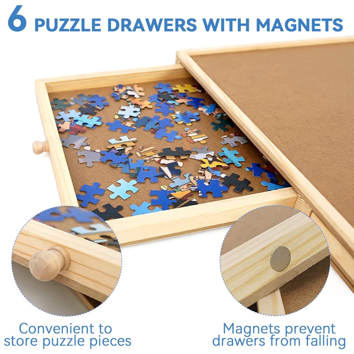 Puzzle Board, WOOD CITY 1500 Piece Wooden Jigsaw Puzzle Board with Drawers, 35”x 27” Portable Puzzle Table with Covers and Lazy Susan, Rotating Jigsaw Puzzle Table for Kids and Adults - WoodArtSupply