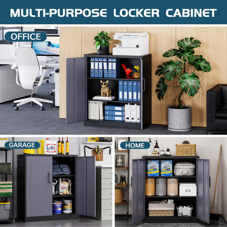 MIIIKO Metal Storage Cabinet, Base Cabinets 2 Door, Steel Storage Cabinets with Locking Doors and Shelves for Garage, Kithen, Home Office and Classroom MIIIKO