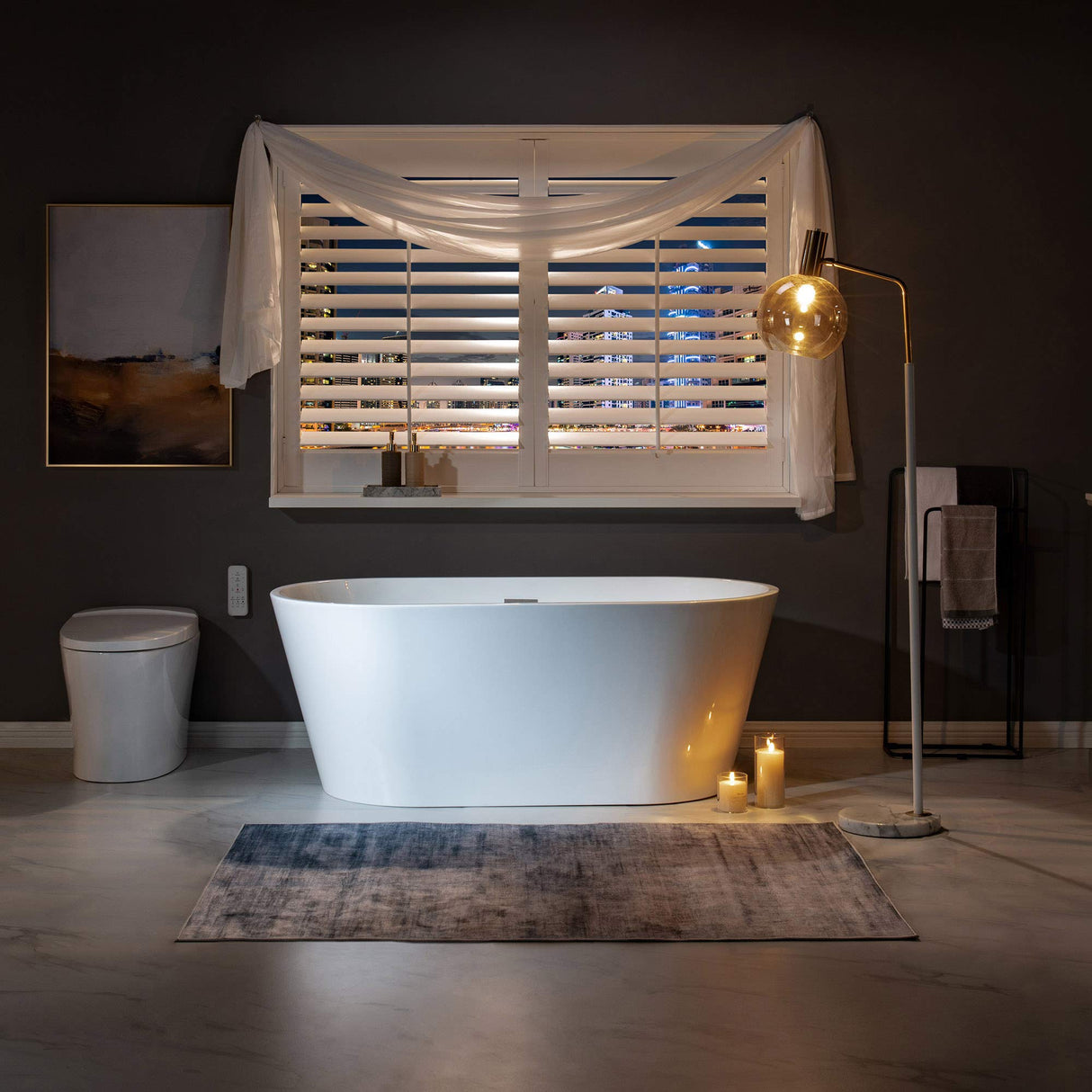 WOODBRIDGE 59" Acrylic Freestanding Bathtub Contemporary Soaking White Tub with Brushed Nickel Overflow and Drain,B0014 -B/N-Drain &O WOODBRIDGE