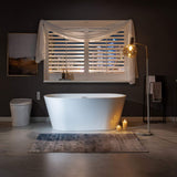 WOODBRIDGE 59" Acrylic Freestanding Bathtub Contemporary Soaking White Tub with Brushed Nickel Overflow and Drain,B0014 -B/N-Drain &O WOODBRIDGE