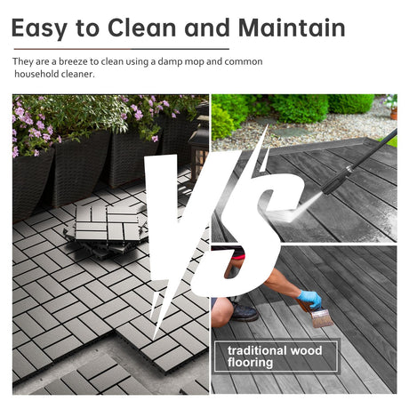 Interlocking Deck Tiles, EchoDeck Patio Deck Tiles, 44 Pack Deck Tiles Interlocking Outdoor All Weather, 12"x12", 8 Slat, 44 Sq. Ft, Highly Durable, Stylish, Non-Slip, Faster-Drying, Dark Grey EchoDeck