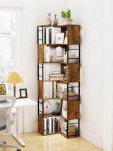 Qriocioa 7-Tier Corner Bookshelf 73.6 Inches Tall Corner Bookcase Industrial Wood and Metal L Shaped Bookshelf Large Storage Display Rack for Living Room, Home Office, Rustic Brown Qriocioa