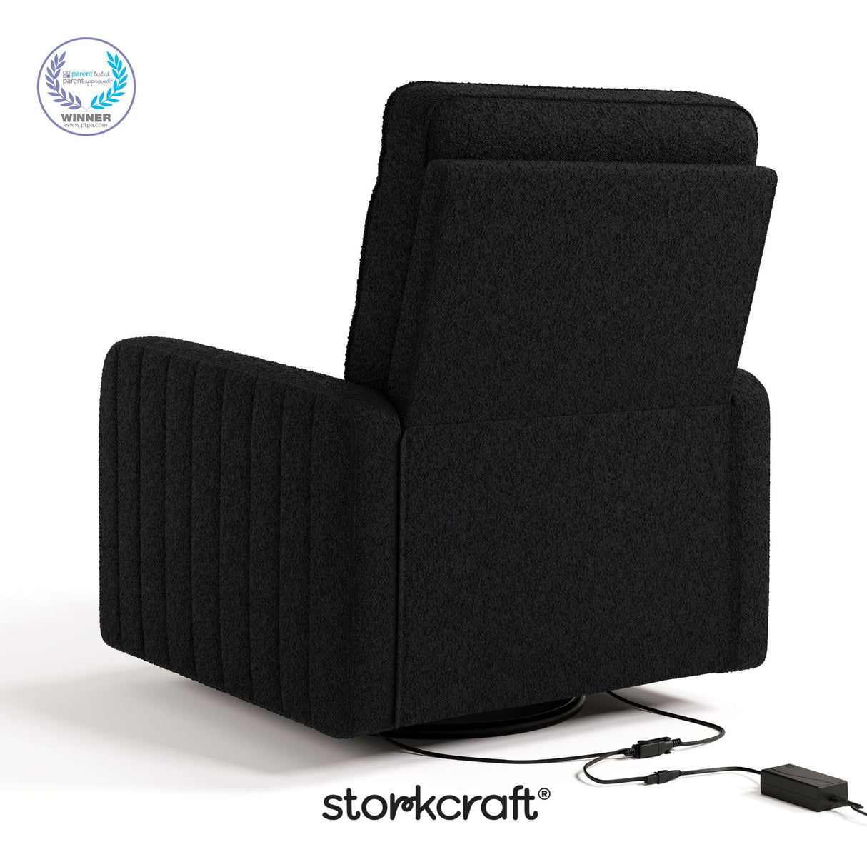 Storkcraft Kyoto Deluxe Extra-Wide Power Recliner Swivel Glider (Black Boucle) – Premium Electronic Power Recliner for Nursery, Includes Dual-USB Charging Port, Extra Wide Glider Rocking Chair Storkcraft
