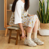 Foot Stool,Ottoman Foot Rest,Bamboo Foot Stool Under Desk,Small Stool for Living Room, Bedroom and Kitchen (Brown legs - Beige stool surface) Furshus