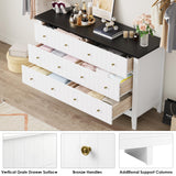 FOTOSOK White Dresser, Chest of Drawers, Modern 6 Drawer Double Dresser with Deep Drawers, Nursery Dresser for Baby, Wide Storage Organizer Cabinet for Living Room, Hallway,White&Black FOTOSOK