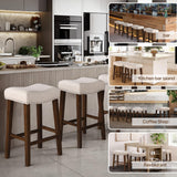 Larksperal 26" Counter Height Bar Stools - Modern Backless Kitchen Island Saddle Barstools Chairs with Footrest, Solid Wood Legs & Nailhead Trim Linen Fabric Cushion, Beige, Set of 4 Larksperal