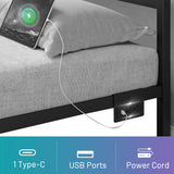 CLIBFENG Queen Bed Frame with Headboard,Heavy Duty Steel Slats Support-LED Bed Frame with USB Charging Station,Metal Platform Bed Frame-Under Bed Storage, No Box Spring Needed, Noise Free,Black CLIBFENG