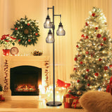 Dimmable Floor Lamp, 3 x 800LM LED Edison Bulbs Included, Farmhouse Industrial Floor Lamp Standing Tree Lamp with Elegant Cage Tall Lamps for Living Room Bedroom Office - Black Ziisee