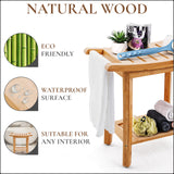 Bamboo Shower Bench with Handles and Shelf – Waterproof Stool for Inside Shower, Bathroom Foot Rest, Shaving Seat, Bamboo Shower Chair for Adults Teak shower bench
