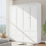 LABROSKIA Bedroom Armoire Wardrobe Closet with 4 Drawers: 74" White 4 Doors Wood Storage Cabinet, Hanging Rod and Ample Storage Space (Modern, White) LABROSKIA