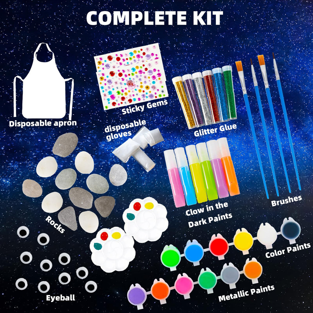 Hiawbon Rock Painting Kit, Glow in The Dark Rock Kit, Rock Arts and Crafts Kit for DIY, Rock Craft Kit with Paint Supplies, 12 Rocks Craft Kits Art Supplies for Outdoor Activities Hiawbon