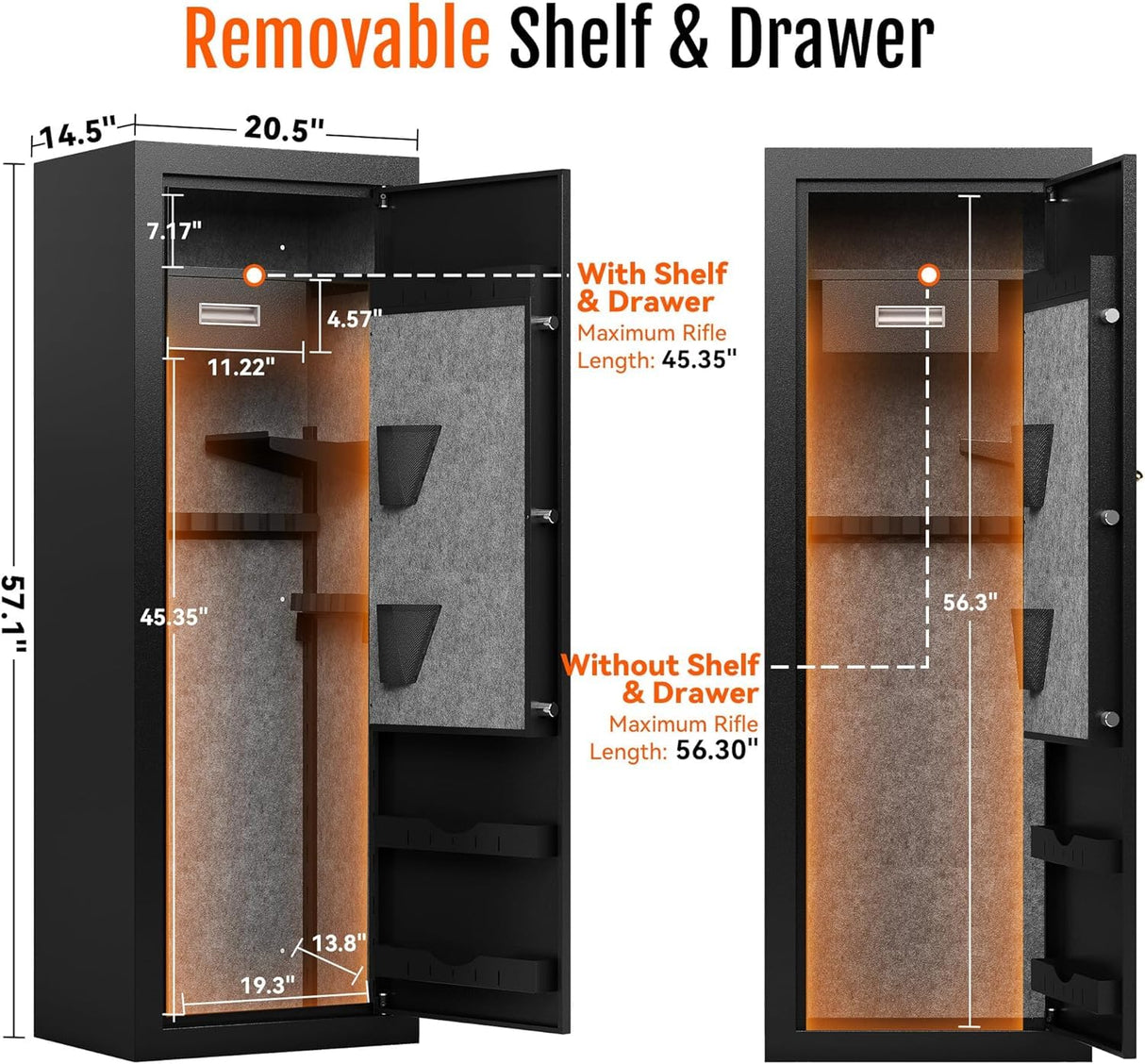 KAER 25 Biometric Gun Safe for Rifles and Pistols, Large Gun Cabinet for Home Rifle, Quick Access Gun Safe with Fingerprint, Rifle Safe with Removable Shelf and Pistol Pocket [No Assembly Required] KAER