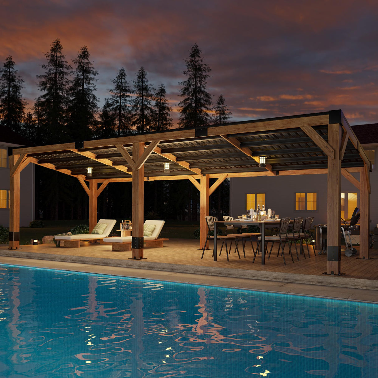 AMERLIFE 10 x 20FT Wood Gazebo with Metal Hardtop, Large Outdoor Grill Canopy with Sloped Roof, Heavy Duty Pergola for Garden, Patio, Backyard, Solid Spruce AMERLIFE