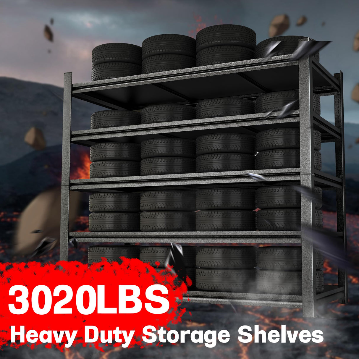 78''H Metal Garage Shelving Unit, Heavy Duty 5-Tier Adjustable Storage Rack, Steel Shelving, 3020 lbs Capacity, Industrial Shelves for Heavy Tools and Equipment, Ideal for Garage, Basement, Black Beaunatixx