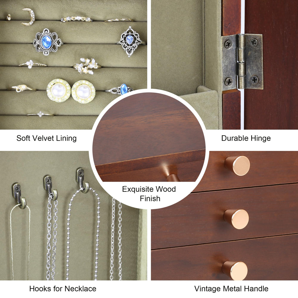 Kendal Wooden Jewelry Box for Women, Wooden Jewelry Organizer, 5-Layer Jewelry Organizer Box with Side Door, Jewelry Holder Organizer for Earrings, Necklaces, Rings Kendal