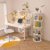 VECELO 4-Tier Rotating Bookshelf with Acrylic Windows - Elegant Pearl White Corner Storage Solution for Home and Office VECELO