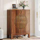 Tribesigns 5-Tier Shoe Cabinet with Round Louvered Doors, 20 Pairs Farmhouse Shoe Storage Cabinet with Adjustable Shelves, Freestanding Shoe Rack Organizer for Entryway, Hallway, Living Room, Brown Tribesigns