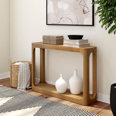 Plank+Beam Forma Console Table, 46 Inch, Solid Wood Sofa Table, Entryway Table for Hallway, Narrow Behind The Couch Table, Console Tables for Entryway, Living Room, Foyer, Easy Assembly, Pecan Plank+Beam