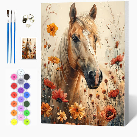 Auremi Horses Framed Paint by Number for Adults,DIY Animal Painting by Number Kits on Canvas Acrylic Oil Painting Kits for Adults Paint by Number Kits for Home Decor 20x30cm Auremi