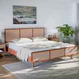 Bme Nancy Dark Chocolate King Bed Frame with Geometric Headboard – Mid Century Modern Solid Acacia Wood Design Bme