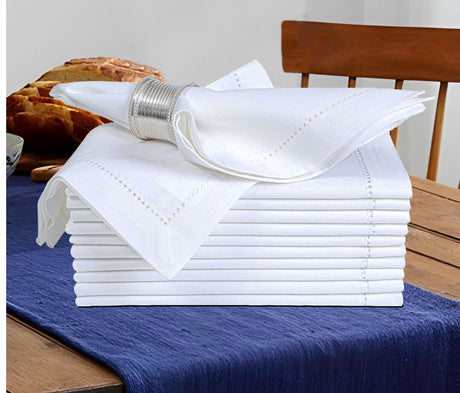 BEDDING CRAFT Set of 12 Cotton Cloth Dinner Napkin 18x18 White with Hemstitched Mitered Corners – Perfect for Wedding Dinner Parties and Table Decorations, Thanksgiving, Chritsmas Bedding Craft