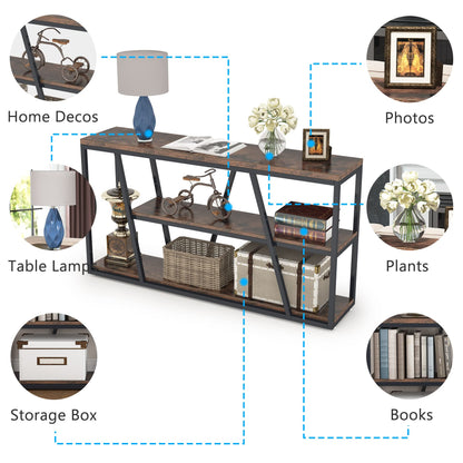 Tribesigns Console Table, Industrial Sofa Table with Shelves, 3-Tier Entryway Table with Storage for Entryway, Living Room, Hallway, 59.1" L x 11.8" W x 31.5" H, Rustic Brown - WoodArtSupply