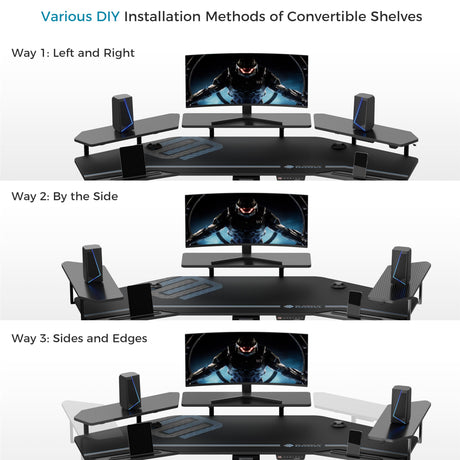EUREKA ERGONOMIC Gaming Desk, Standing Desk Keyboard Tray, 72" Wing Shaped Music Studio Desk Electric Adjustable Height Desk Sit Stand Desk with LED Shelves, Gaming Recording Live Stream, Slot Design EUREKA ERGONOMIC