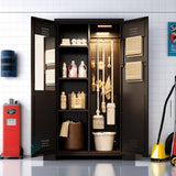 YITAHOME 71" Metal Garage Broom Cabinets with Adjustable Shelves, Vacuum Storage Cabinet with Doors and Drawer, Tool Storage Cabinet for Gym, Basement, Warehouse, Living Room, Black YITAHOME