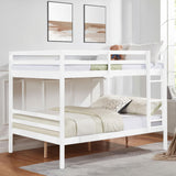 FLEXISPOT Full Over Full Solid Wood Bunk Bed with Ladder,Wooden Bunk Bed with High Guardrail and Ladder for Kids, Teens, Dorm Rooms, and Guest Rooms,No Box Spring Needed,White FLEXISPOT