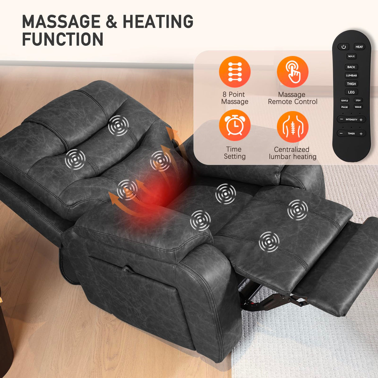 EONIX Triple Motor Lay Flat Zero Gravity Power Recliner Chair with Heating and Massage, Independent Footrest, Backrest, Headrest Adjustments, 400lbs Heavy Duty Big Man Power Recliner Chair, Black EONIX