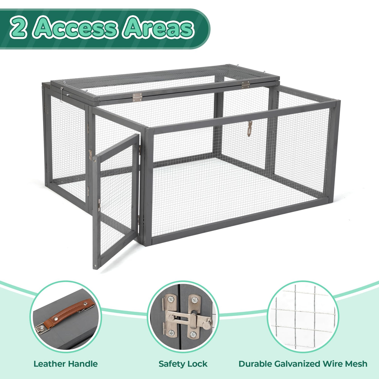 COZIWOW Folding Wooden Chicken Coop Chicken Run, Indoor Outdoor Run with Mesh Cover, Portable Large Rabbit Hutch Small Animal Poultry Cage for Chicks, Duck, Bunny, Kitten, Puppy, Grey COZIWOW