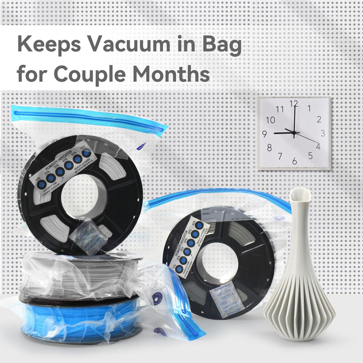 YOOPAI Filament Storage Bags Kit 32 Pcs with Auto Pump, 10 Filament Vacuum Storage Bags Plus 10 Desiccants/Humidity Indicator Cards and 2 Clips, Filament Storage Box Designed for Filament Storage YOOPAI