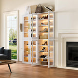 LITTLE TREE Stylish 8-Tier Vertical Shoe Rack with Built-in LED Lighting, Doors for Dust Protection, and Convenient External Hooks, Shoe Cabinet for Entryway, Living Room, Bedroom, White LITTLE TREE