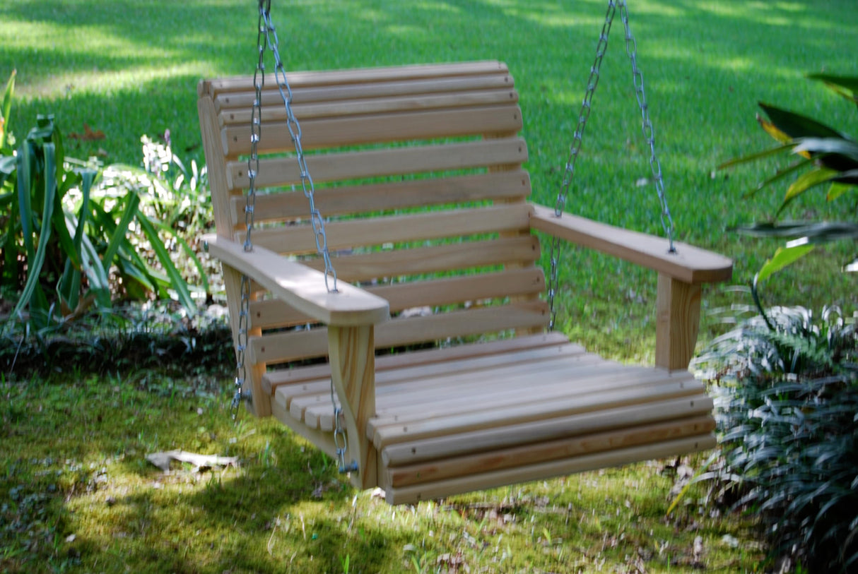 Generic 2FT Cypress Roll Porch Swing Made in USA with Hanging Hardware and Cup Holders, Unfinished Natural Wood Tone Generic