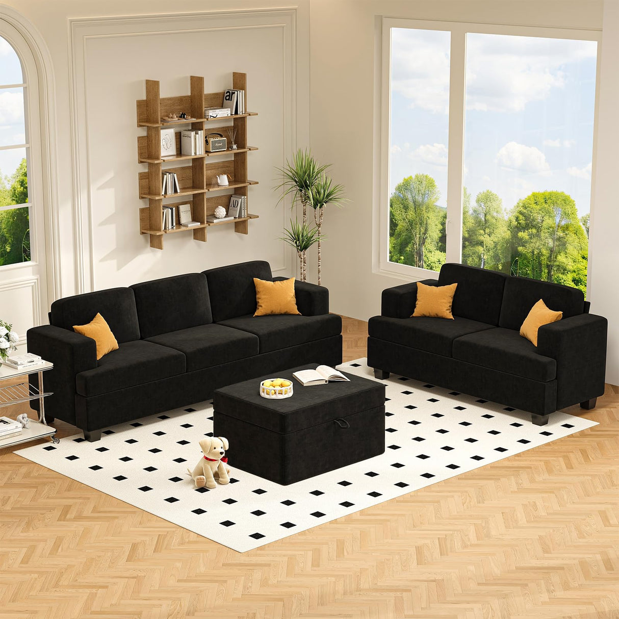 Apicizon 63" Cloud Sofa Loveseat Sofas, Comfy Loveseat Couch for Bedroom Living Room, Black Couch Sofa with Removable Cushions, Chenille Apicizon