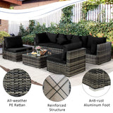 Tangkula 7 Pieces Patio Rattan Furniture Set, Patiojoy Outdoor Conversation Set with Cushions and Tempered Glass Coffee Table, All-Weather Sectional Sofa Set for Garden, Lawn, Backyard (Black) Tangkula