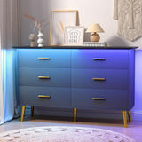 HUANLEGO Black Dresser for Bedroom with LED Lights, Modern 6 Dressers & Chests of Drawers Dresser Wood Dressers Bedroom Furniture 6 Drawers Dresser Storage Organizer for Bedroom Living Room HUANLEGO