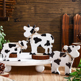 Redbaker 3 Pcs Cow Wooden Table Decor Christmas Tiered Tray Decor Farmhouse Tabletop Block Sign Rustic Wood Centerpieces Decorations for Xmas Home Office Table Shelf Decor Redbaker