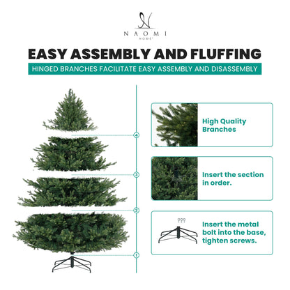 Kinsley 9ft Prelit Aritificial Christmas Tree with 6230 Branch Tips, 1000 Warm Lights and Metal Stand, 68" Wide Realistic Traditional Christmas Tree with Lights by Naomi Home