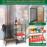 Pool Stick Holder Floor Stand up to 12 Cue Sticks, Pool Cue Holder with Balls Storage, Pool Table Accessories Stand Large Pool Cue Rack Equipment Organizer Cue Stick Holder for Billiard Game Room Olakee