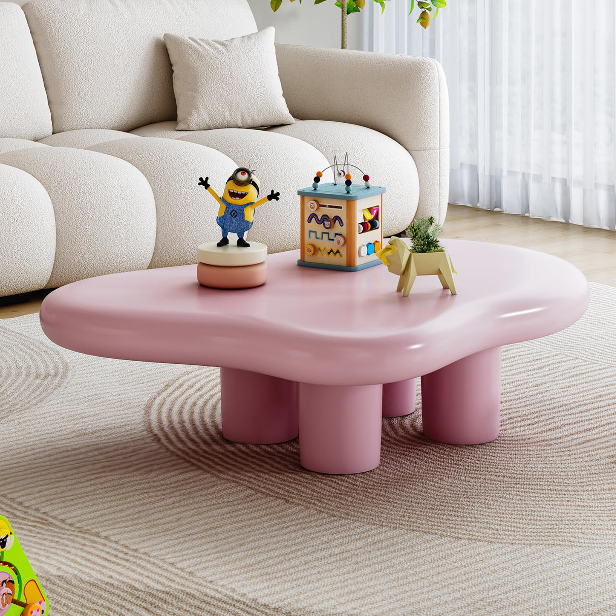 48.5 Inches Cloud Coffee Table, Unique Modern Table with 4 Legs for Your Living Room, Quickly Assembly-Pink Glintee