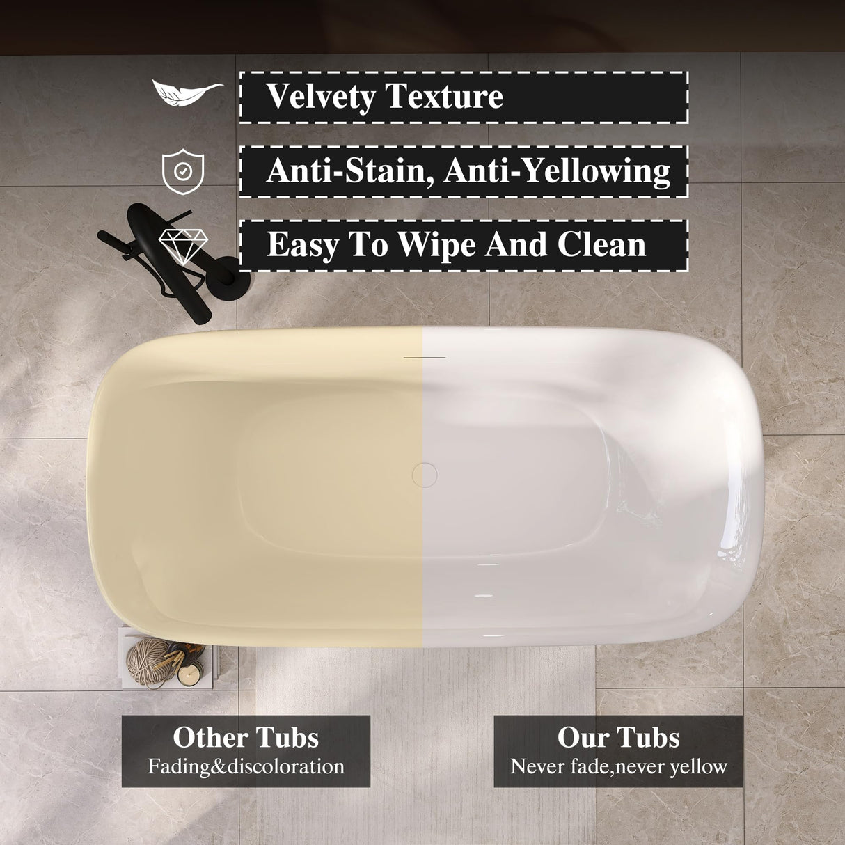 Adecab 59" Acrylic Freestanding Bathtub, Soaking Tub for Bathroom, Stand Alone Tub, cUPC Certified, Integrated Overflow and Drain, Gloss White ADECAB