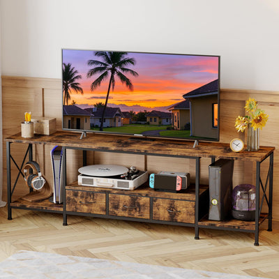 YGEOMER TV Stand Entertainment Center for 65 Inch TV with Power Outlets TV Console Table with Metal Frame Storage Shelves and Fabric Drawers for Living Room, Bedroom 63" Rustic Brown