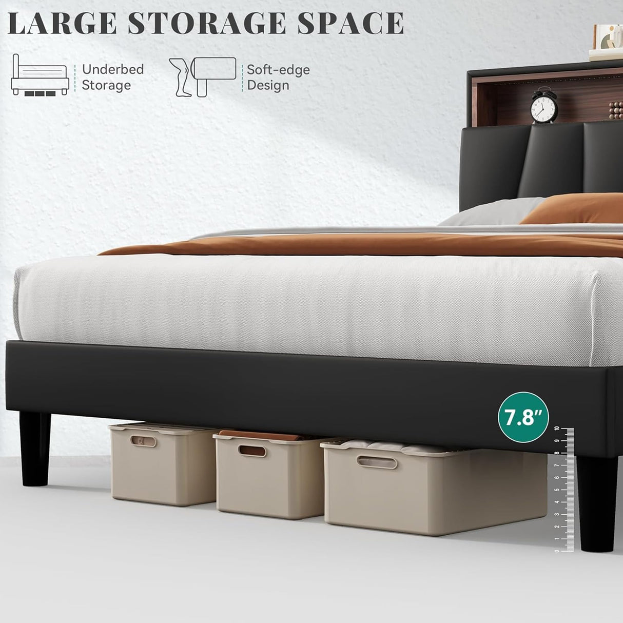 YITAHOME King Size Bed Frame, LED Bed Frame with Storage Upholstered Headboard, Platform Bed with Outlet & USB Ports, No Box Spring Needed, Easy Assembly, Black YITAHOME