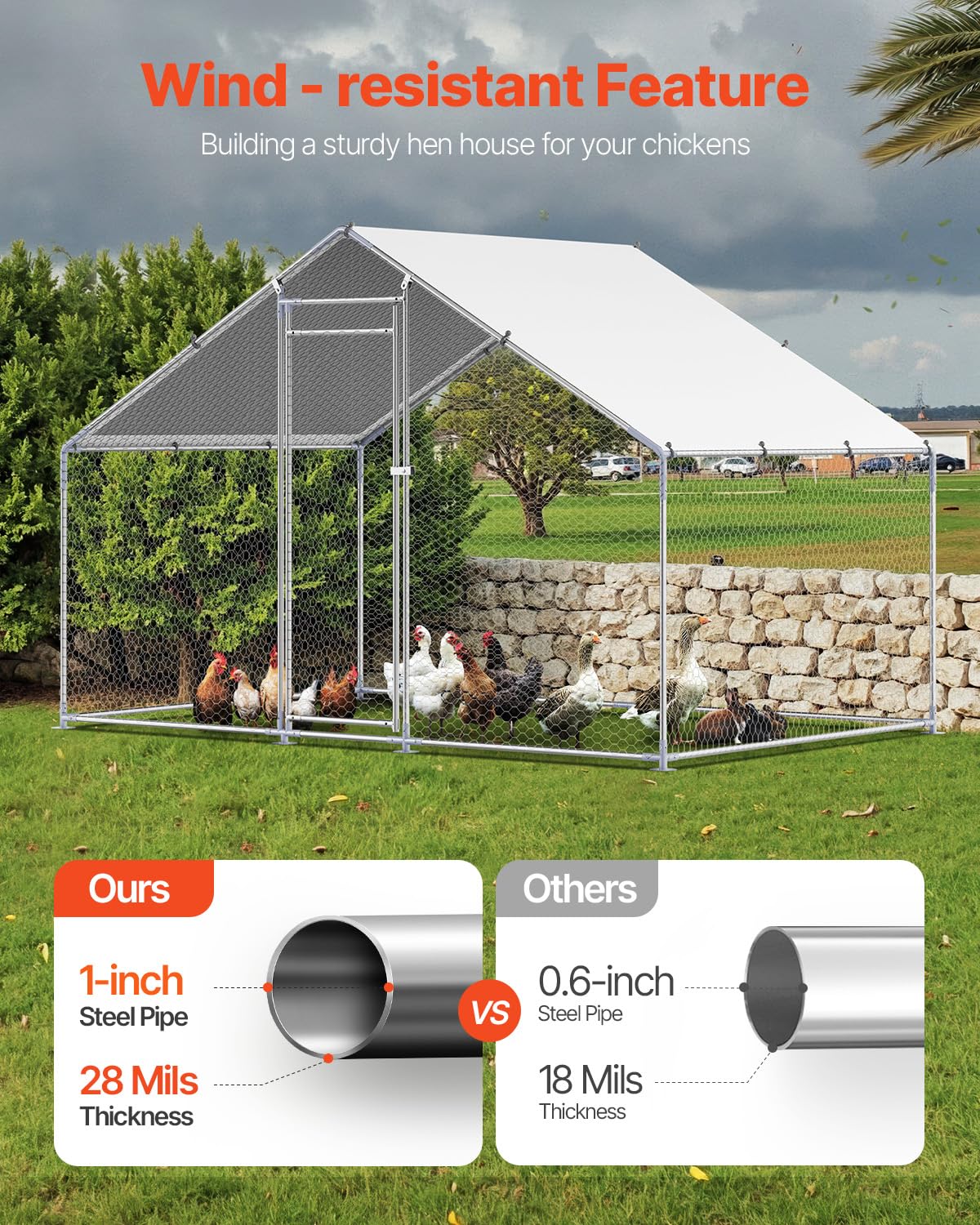 VEVOR Large Metal Chicken Coop with Run, Walkin Chicken Coop for Yard with Waterproof Cover, 6.5 x 9.8 x 6.5 ft, Spire Roof Large Poultry Cage for Hen House, Duck Coop and Rabbit Run VEVOR