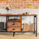 Furologee TV Stand with Power Outlets and 2 Fabric Drawers, 42 Inch Small Entertainment Center with Open Storage Shelves, Simple TV Console Table for Bedroom, Living Room, Rustic Brown Furologee