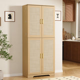 Furnify 72" Tall Kitchen Pantry with Rattan Doors, Storage Cabinet with Organizer, Adjustable Shelves, Wood Freestanding Cupboard for Kitchen, Dining Room, Bathroom and Hallway, Natural Oak Furnify